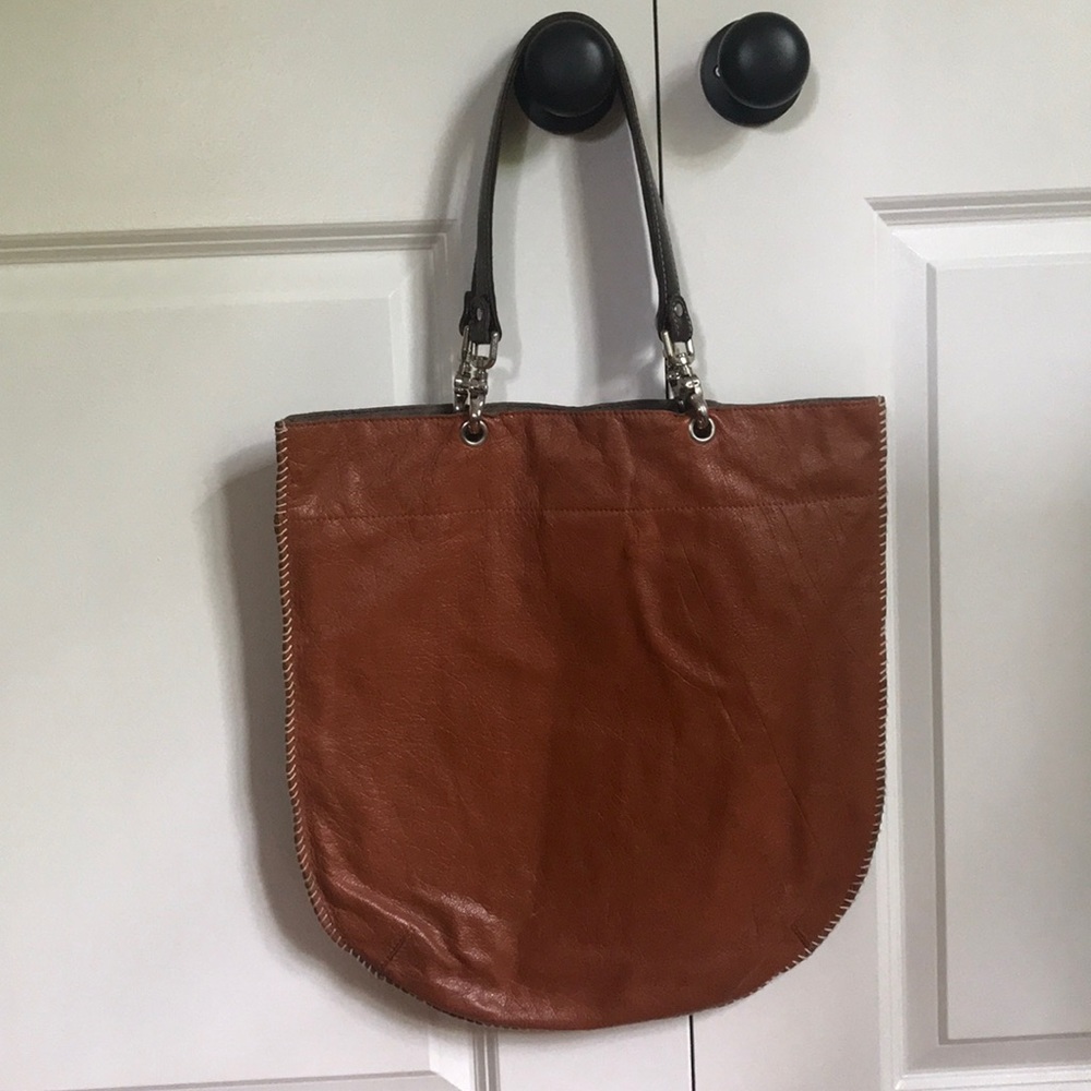 Brown leather tote